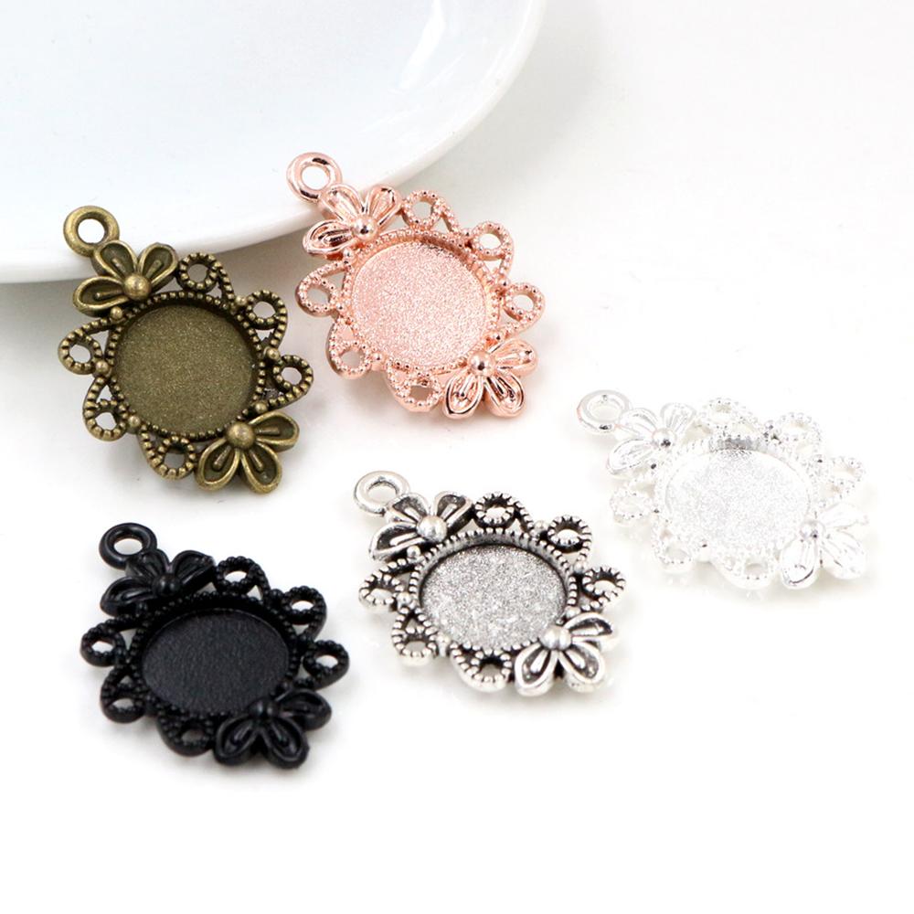 20pcs 12mm Inner Size Antique bronze Black Silver Plated Fashion Style Cabochon Base Cameo Setting Charms Pendant