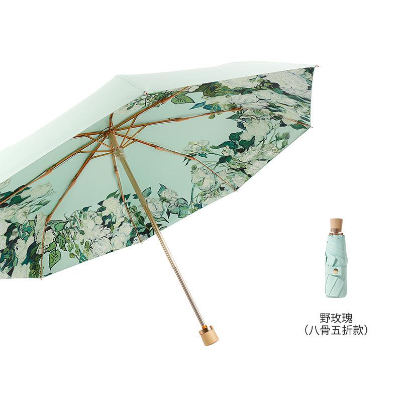 New Hand-opened 8-bone Color Glue Weather and Rain Parasol Folding Sunscreen Parasol Three-fold Sun Umbrella Fixed