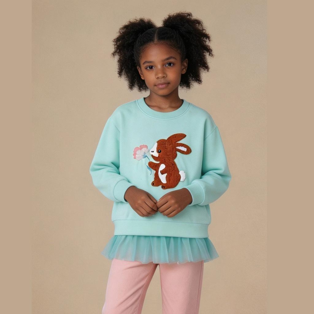 Girls Long Sleeve Embroidery Pullover Sweatshirt with Cute Design for Kids