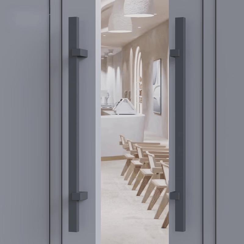 Modern Brushed Silver Square Base Door Handle