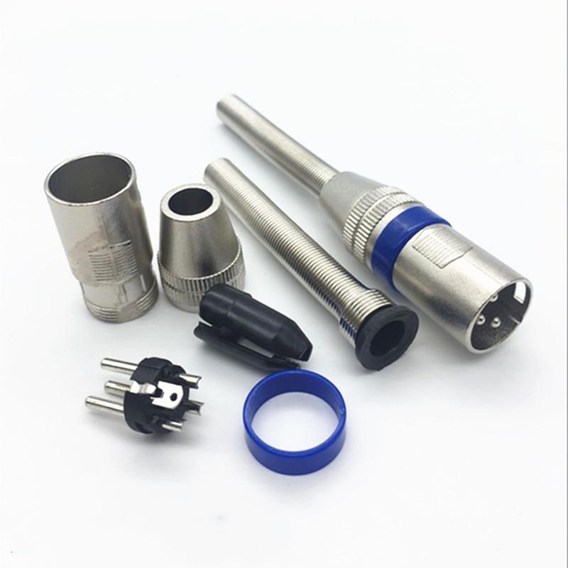 Blue Circular Metal Spring Card Faucet 3-Core KTV Microphone Long Tail Connector - Canon Male & Female