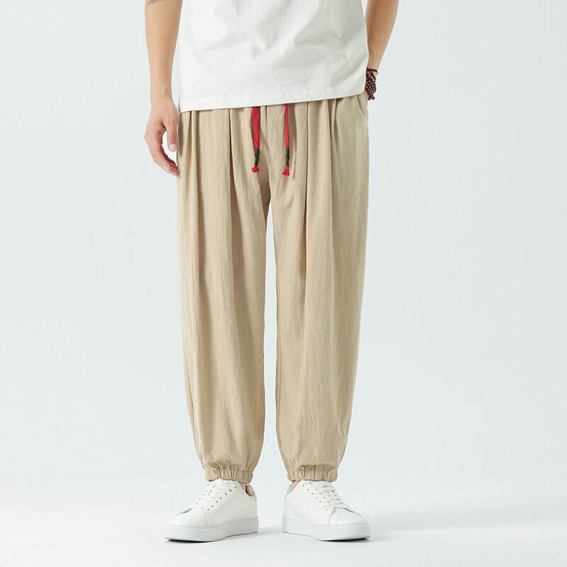 Spring Summer Men's Hemp Pants Loose Drawstring Lantern Pants Haren Pants Japanese Casual Pants