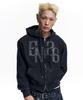 Easy No Easy Washed Leather Patch Zip-Up Hoodie - Black