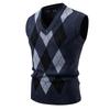 Gilets Argyle Homme Mode Col en V Sans Manches Pull Gilet Luxe Contraste Gilet Tricoté Homme