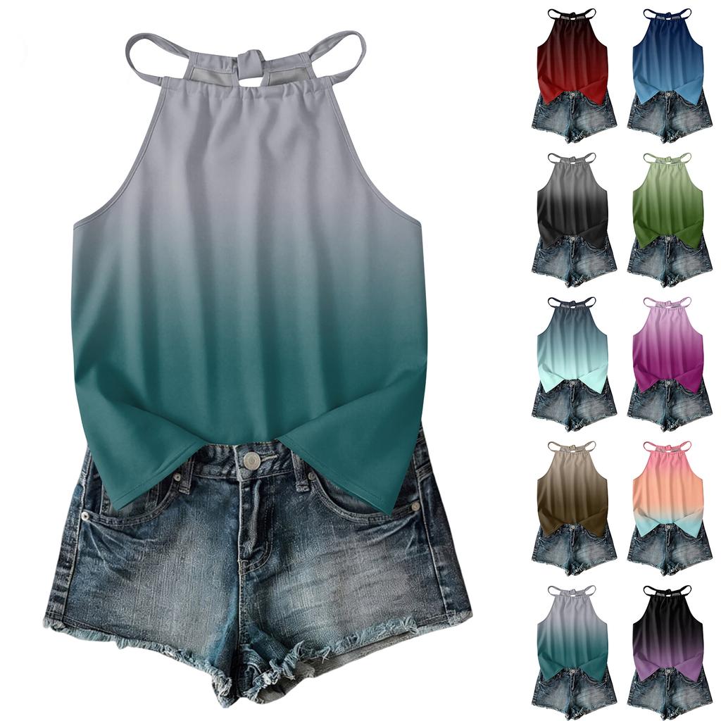 Damen ärmelloses Tanktop im Bohemian-Stil mit Farbverlaufdruck, lässig locker geschnitten, Sommer-Oberteil Weste Bluse für den täglichen Gebrauch