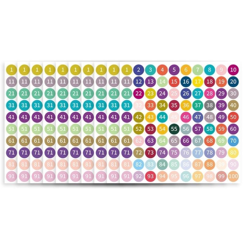 10 Sheets Numbered Label Sticker Easy Peeling Multicolor 1-100 Numbers Labels