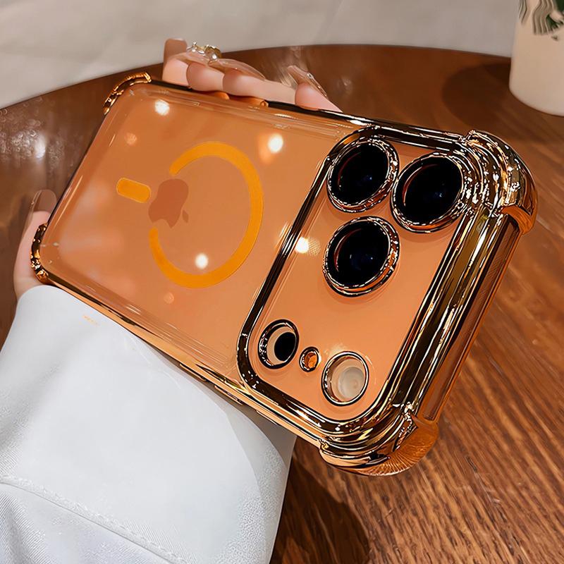 Plating Shockproof Transparent Case For iPhone 17 Air 16 15 14 13 12 Pro Max Anti Shock Proof Magsafe Wireless Charge Full Cover