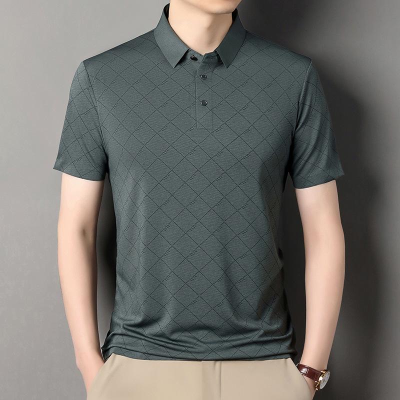 Short Sleeve Polo Shirt Men'S Ice Silk Business Lapel T-Shirt Breathable Bottom Shirt