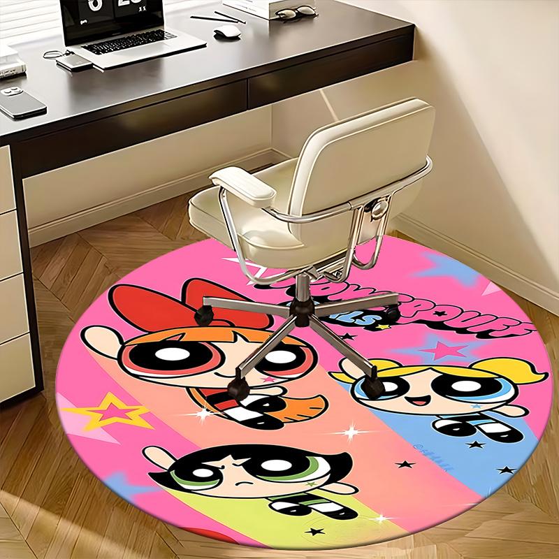 Powerpuff Girls Chair Mat - Round Carpet for Home Decor, Office Use, Living Room