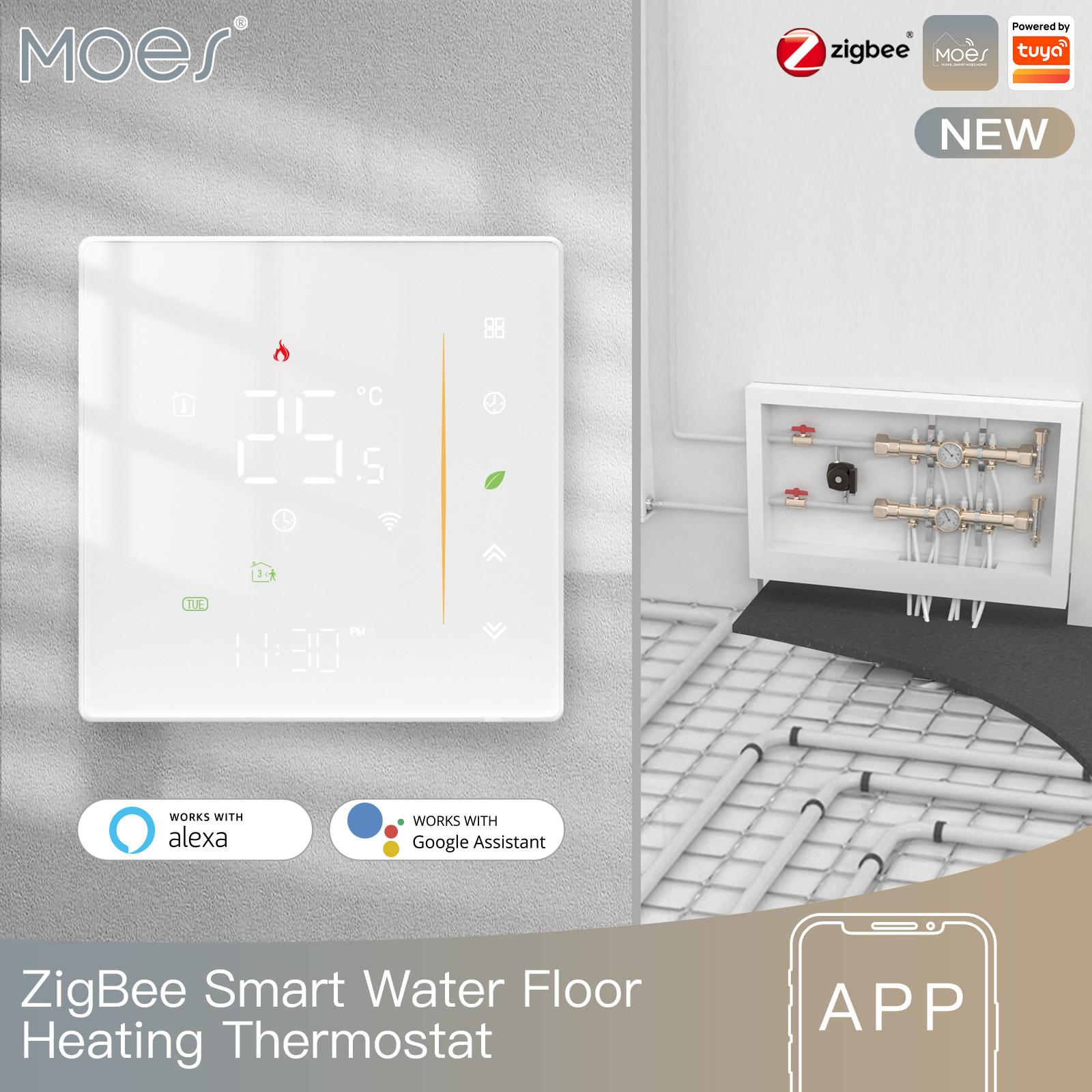 MOES Zigbee Термостат Контроллер комнатной температуры для водяного/электрического напольного отопления, газового котла, влажности Tuya Работает с Alex 5A16A MOES