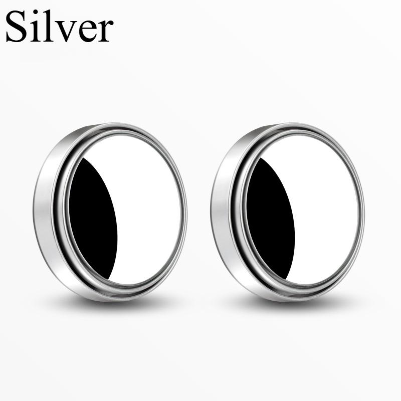 

1PAIR car reversing rearview mirror paste type car small round mirror 360 degree adjustable large field of view auxiliary wide-angle blind spot mirror Silver (1 pair, pearl bag)