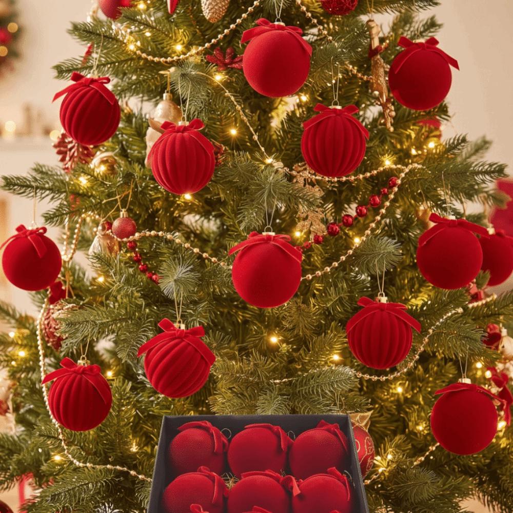 Assorted Colors Velvet Bow Baubles Ribbon Bowknot Matte Finish Charming Xmas Spheres Secure Hanger Plastic Inside