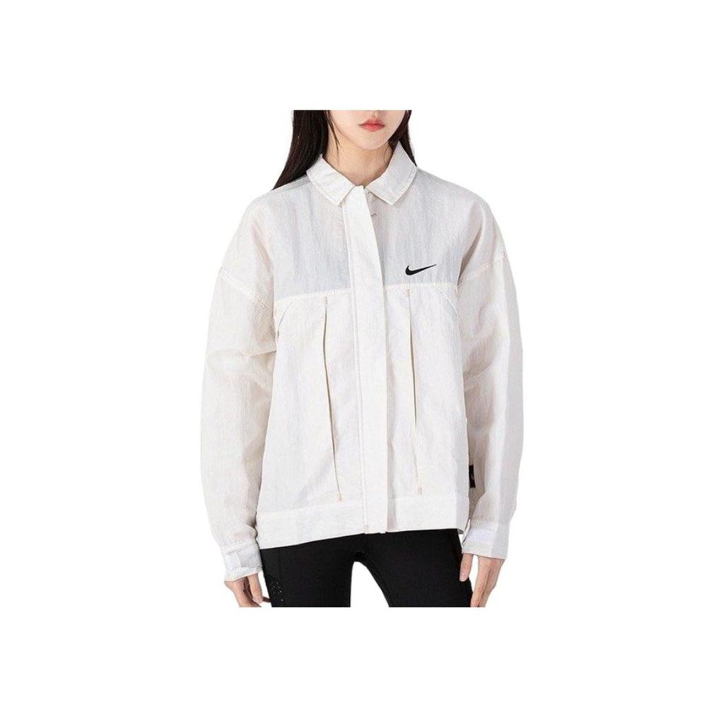 Nike Logo Print Woven Jacket Long Sleeve Women Jacket Phantom White DM6204-030