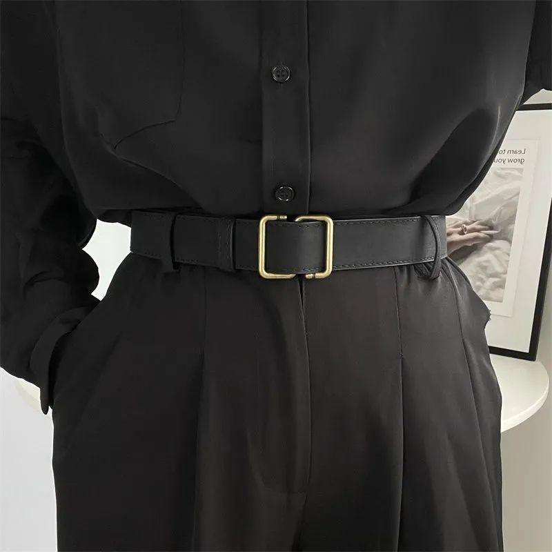 Black Pu No Hole Waist Belt Casual Vintage Style For Men And Women Unique Design