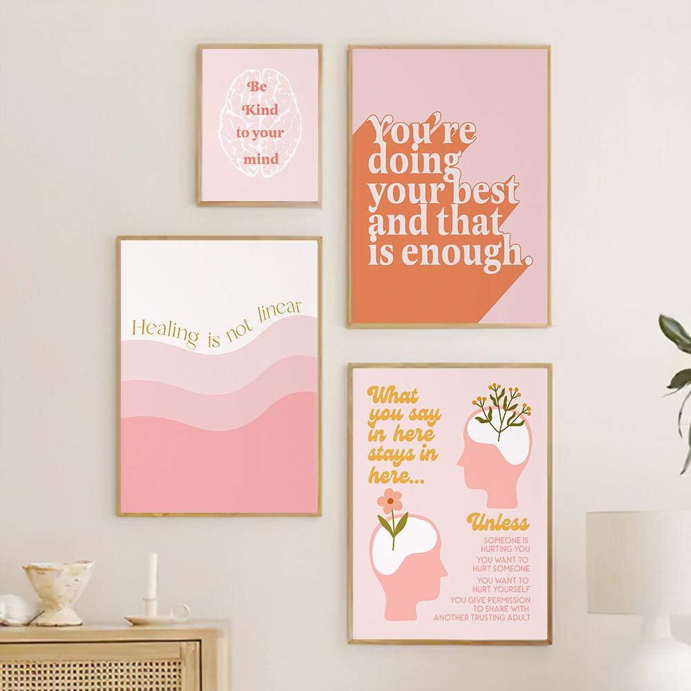 Mental Health Quote Propaganda Poster Print Therapist Office Wall Art Decor Pink Girl Mental Pyramid Canvas Painting Room Home
