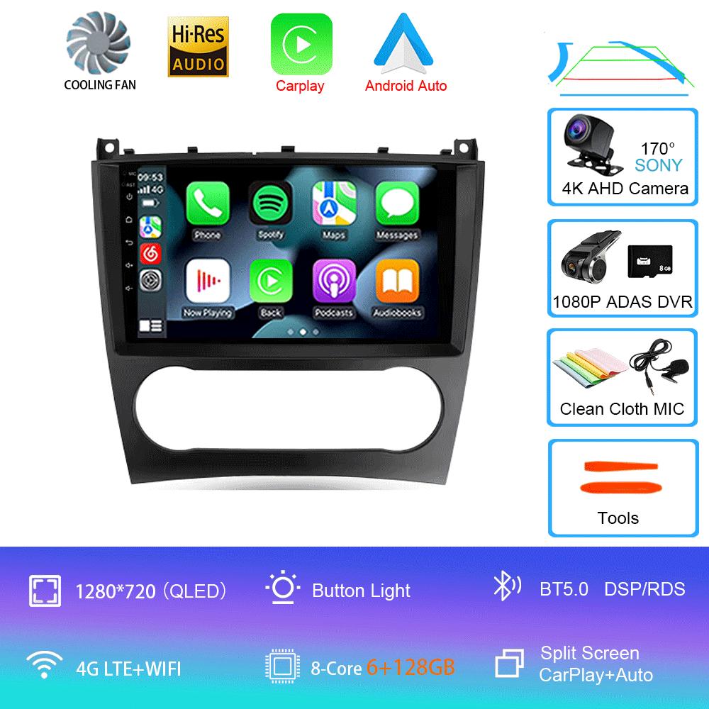 Radio auto Android 14 Carplay pentru Benz W203 W209 C180 C200 C220 C230 2004 - 2011, navigație GPS, player multimedia, wifi + 4G BT Auto