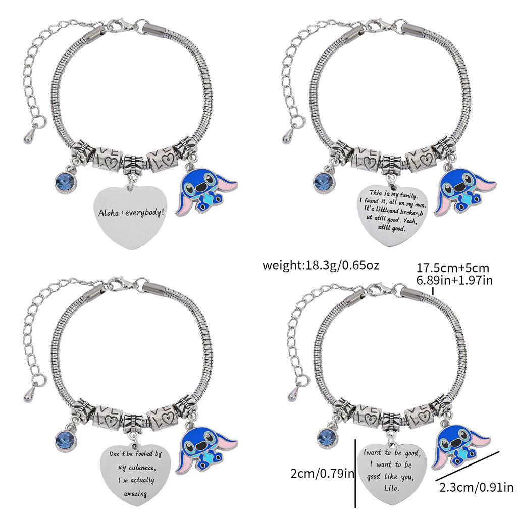 Stitch Cartoon-Figur Herz Graviertes Metallarmband Zum Verschenken Und Für Frauen Männer