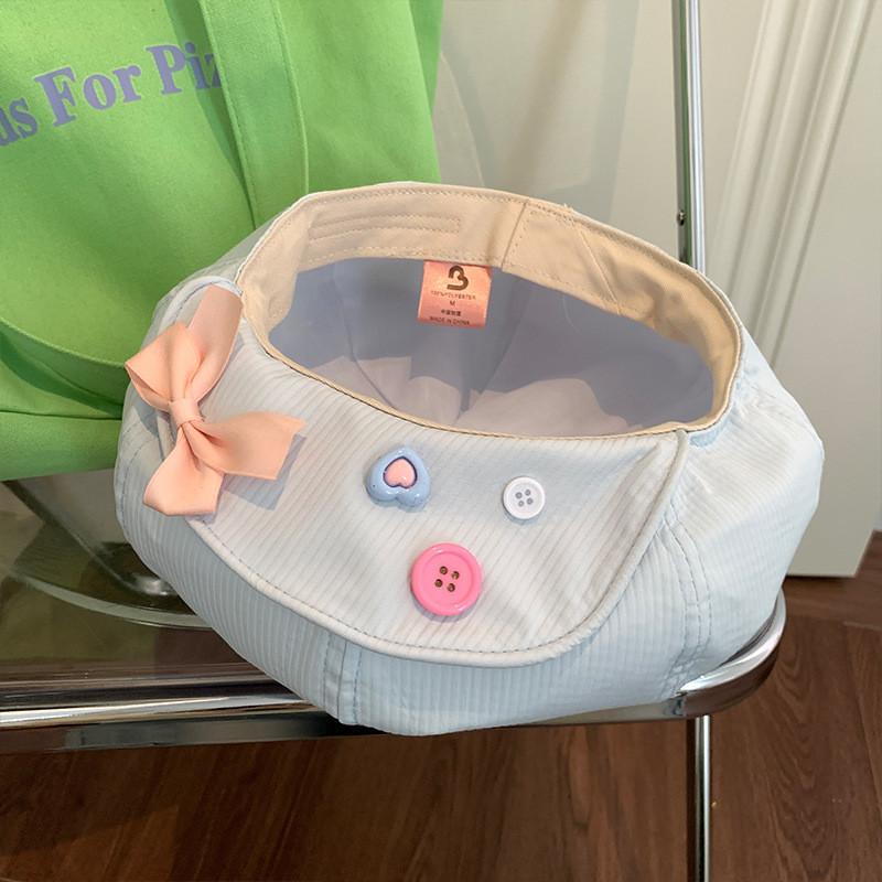 Stylish Japanese Sweet Bowknot Button Cloud Beret Hat For Women In Summer Lightweight Versatile Design