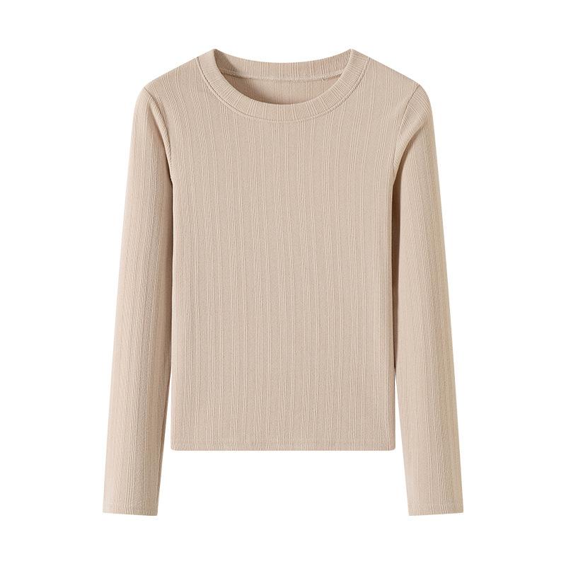 0 Wool Crew Neck Knitted Bottoming Shirt Women's Autumn and Winter Threaded Inner Slim-fitting Long-sleeved Shirt Top