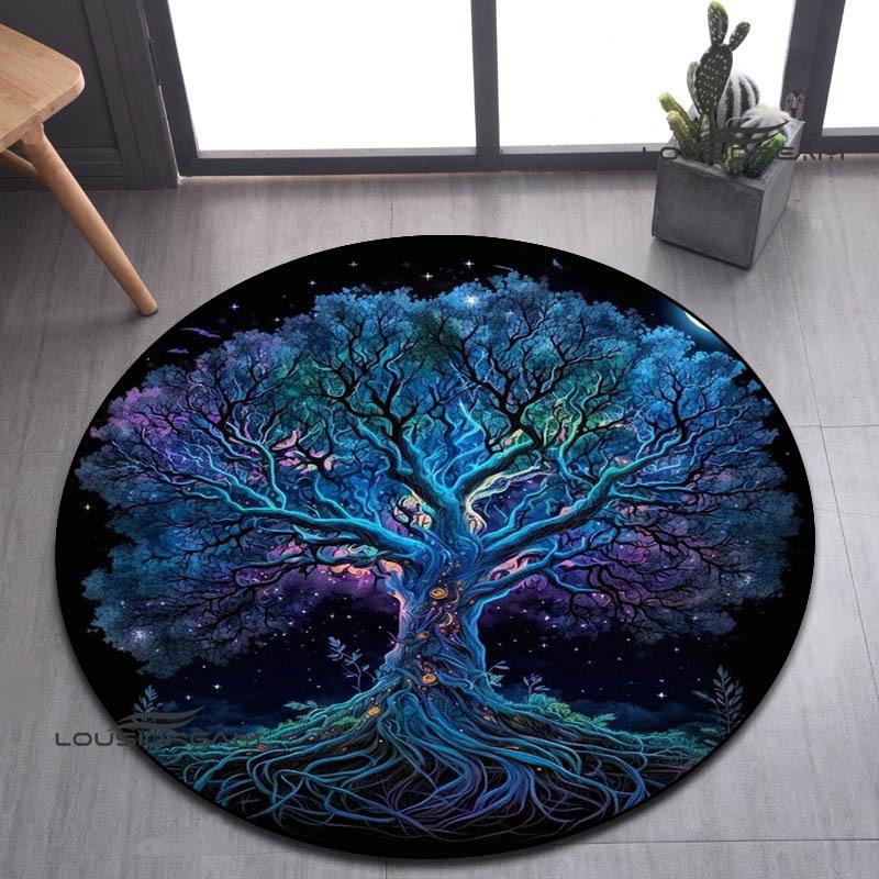 Tree of Life Retro Printed Round Carpet Living Room Bedroom Beautiful Carpet Non -slip Door Pad Floor Mats Birthday Gift