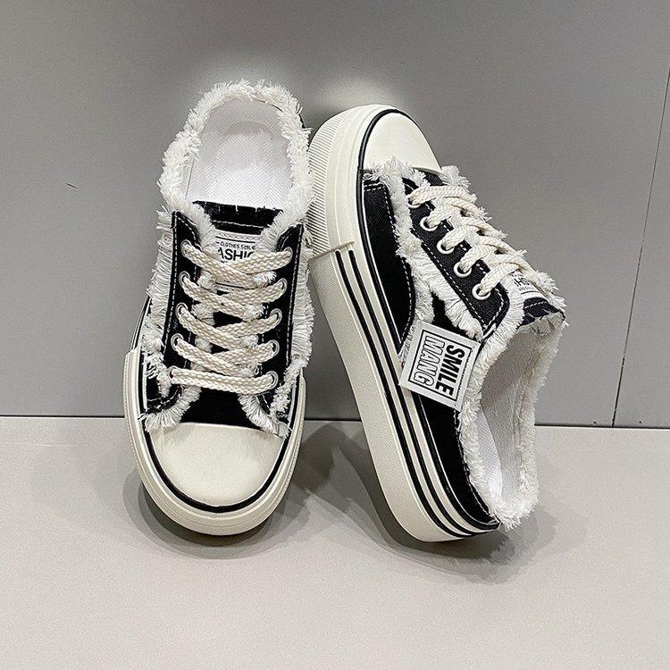 

Korean version of bag head half slippers women s summer wear 2025 new heelless lazy canvas shoes casual cool slippers 35 чёрный