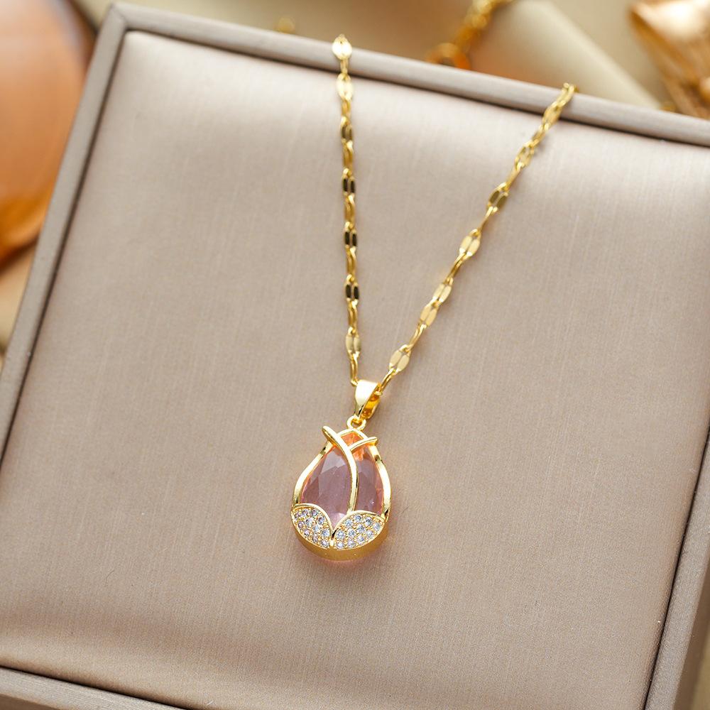 Titanium Steel Necklace For Women Elegant Simple Fashion Zircon Collarbone Chain Light Luxury Niche Jewelry