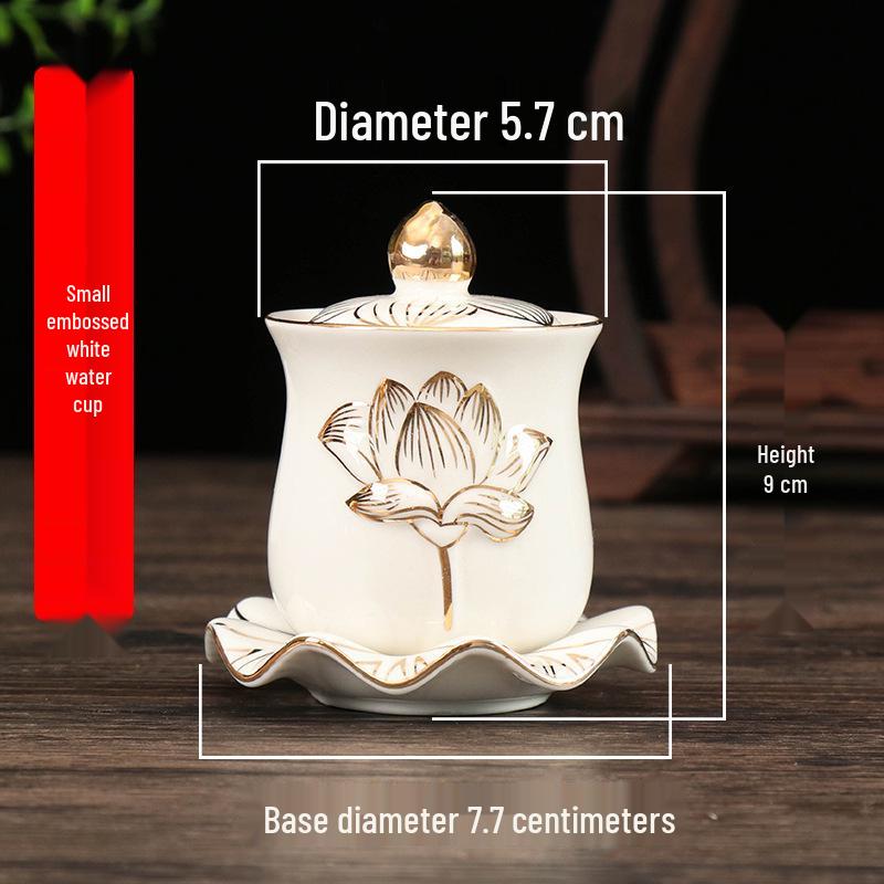 Coppa per Acqua per Altare Buddista in Ceramica di Loto con Mantra della Grande Compassione - Tazza per Offerte a Guanyin