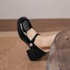 Krazing Pot Microfiber Round Toe Thick Med Heels Spring Summer Shoes Big Size 43 Circle Button Women Platform Pumps