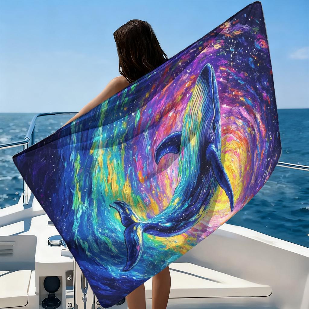 1PC Colorful Starry Whale Beach Towel Quick-drying Towel Suitable for Seaside Pool Camping Vacation Yoga For Family Friends