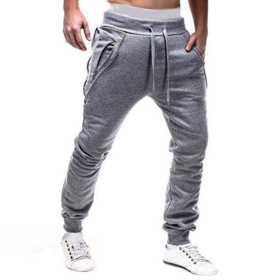 Plus Size Men Sporty Solid Color Waist Drawstring Pockets Ankle Tied Long Pants