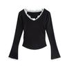 Lace V-neck Long Sleeve T-shirt for Women In Spring and Autumn New Slim Base Shirt Hot Girl Slim Top