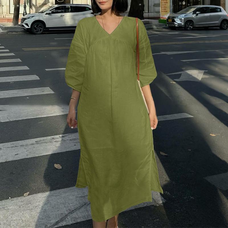 

ZANZEA Женское повседневное свободное летнее платье с V-образным вырезом и короткими рукавами