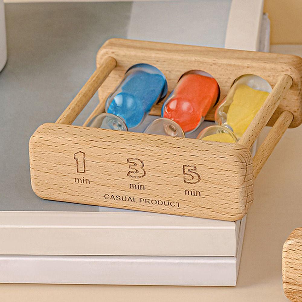Wood Frame Toothbrushing Hourglass Timer 1/3/5 Minutes 3-in-1 Children's Sand Hourglass Colored Creative Sand Clock
