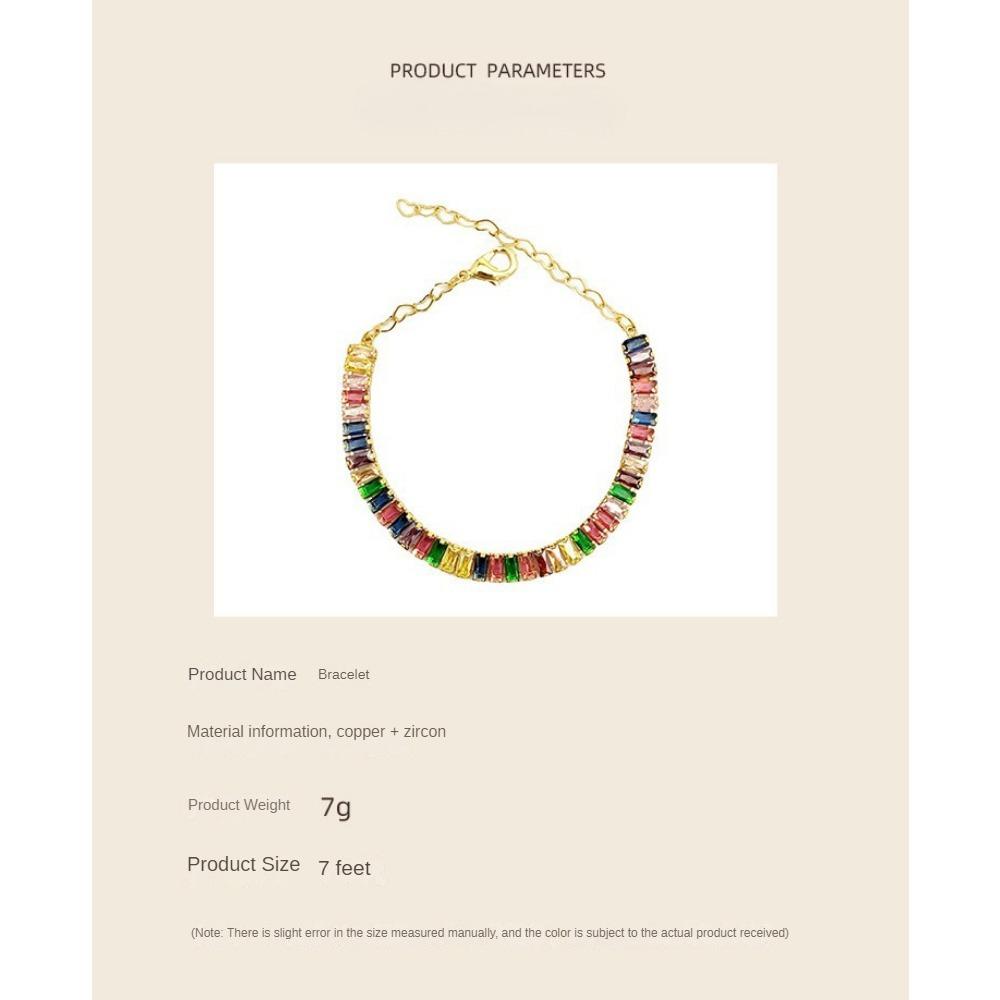 Bracelet femme, électroplaqué à la mode, élégant zircon carré sept couleurs, bracelet