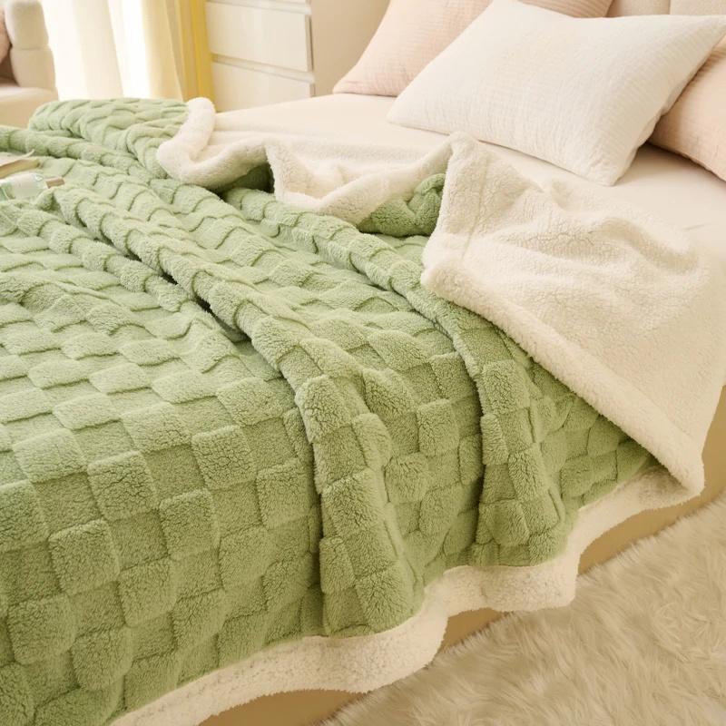 Manta de cuadros polar esponjosa, manta gruesa de invierno, funda nórdica de doble cara, funda para sofá cama, colcha suave y cálida para dormitorio