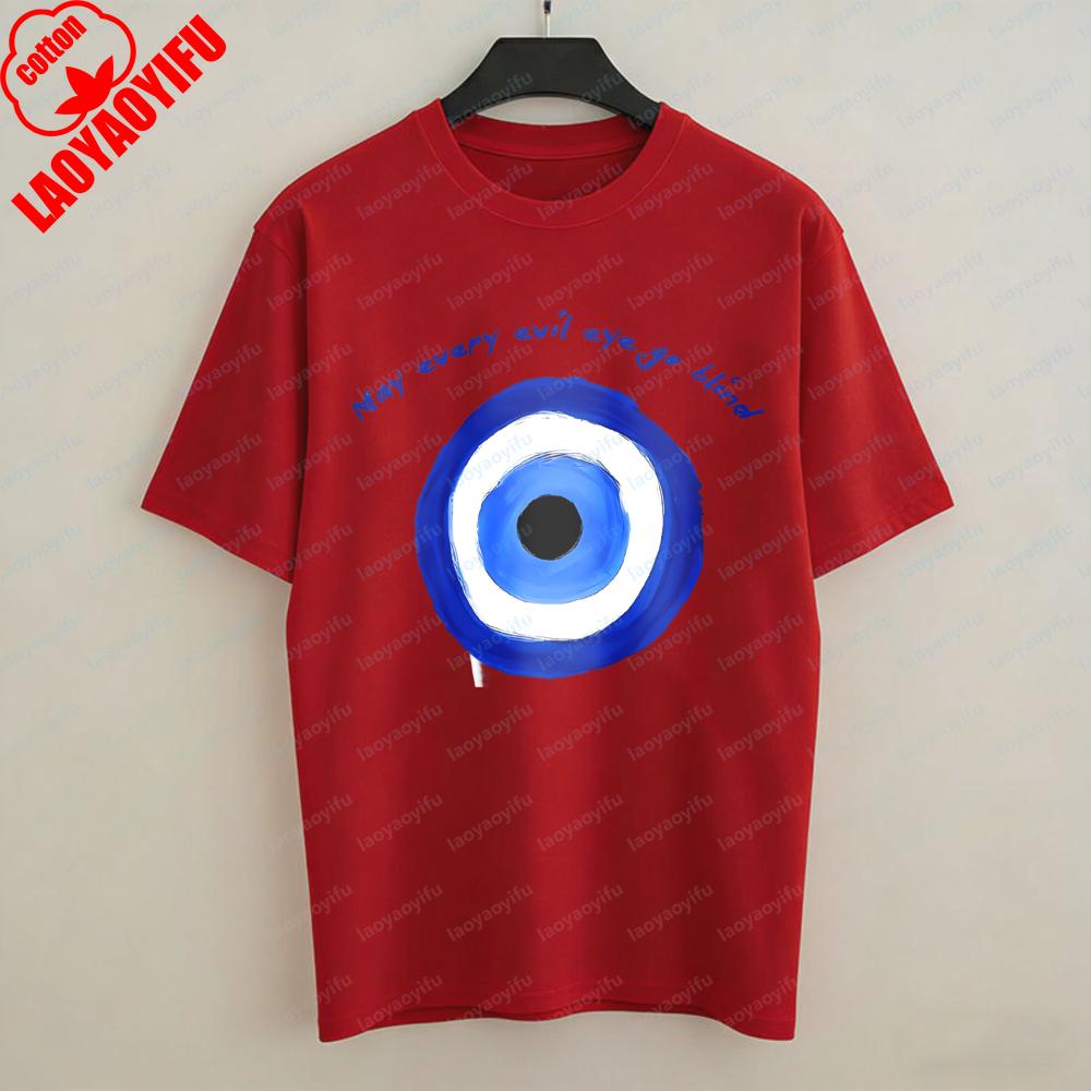 Evil Eye Protection Unisex TShirt Y2K Fashion Blue Unique Graphic TOPS Trendy Casual Style Cotton Tee Streetwear Unisexs Womens