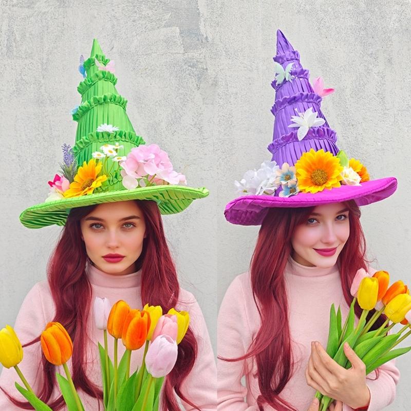 Lolitas Cosplay Witch Hat Magical Wizard Hats Halloween Witch Unisex Hat for Halloween and Theme Parties