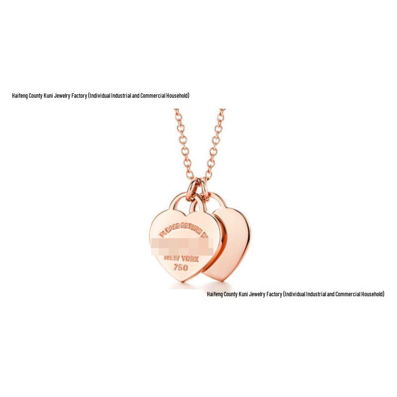 T-brand 18K Gold-Plated Double Heart Pendant Necklace with 925 Sterling Silver and Epoxy Enamel
