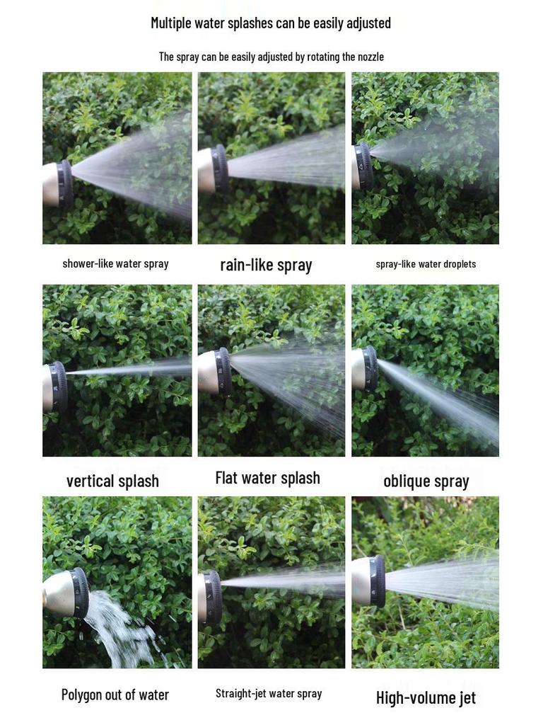 Electroplated Multifunctional High-Pressure Water Gun with 9-Function Metal Gold Trigger Spray for Flower Watering