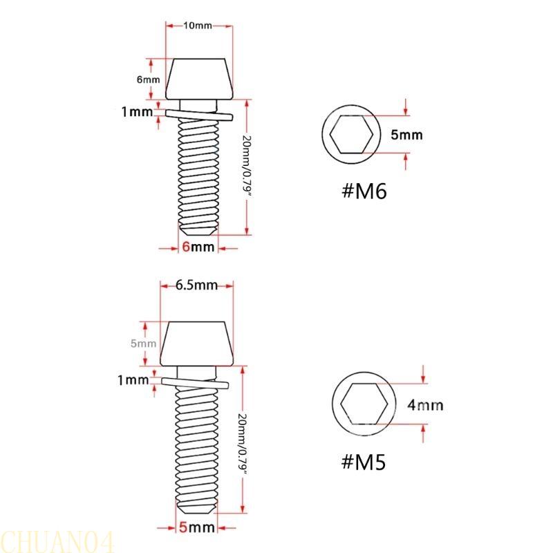 A1A2 10Pcs Bicycles Stem Bolts, Steel Bike Stem Screw 5x20mm/M6x20mm Bike Bolts Bike Handlebar Screw Socket Screw Stem Part