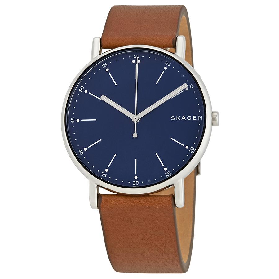 SKAGEN Signature Blue Dial Brown Leather Men Watch Women's Quartz Watch Stainless Steel 50m 40mm hour SKW6355