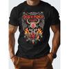 European Sizes Men's T-Shirt - Iconic Demonic Skull & Red-Eye Wings Graphic with Fiery Flames & Logo Print - Casual Wear - Short Sleeve Round Neck Tee