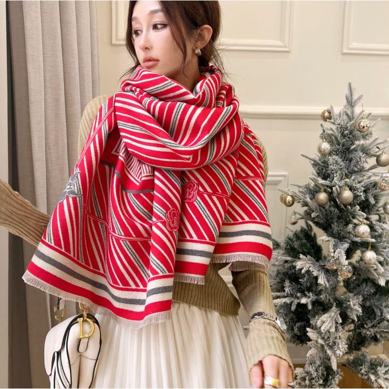 

Autumn and winter new striped camellia jacquard scarf women s light luxury high-end imitation cashmere shawl versatile warm scarf 190cm