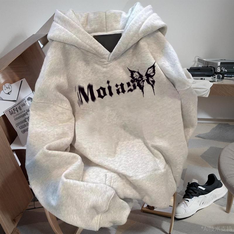 Hooded sweater American season new women s fleece thickened loose top men s versatile M
