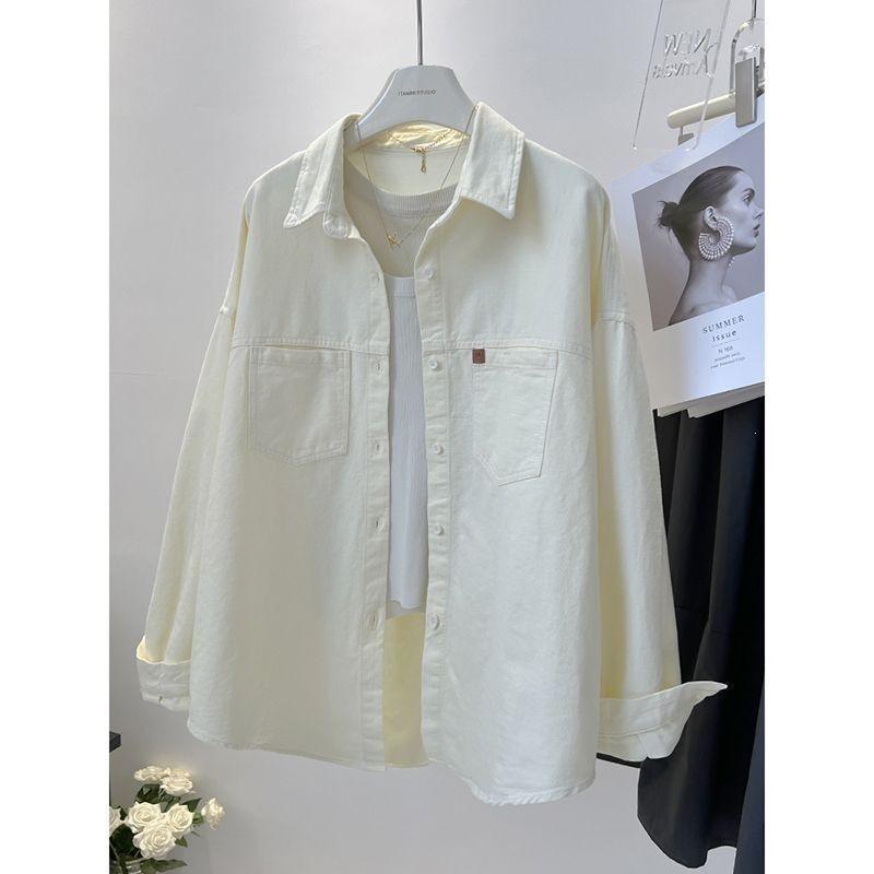 

Women s Long Sleeve Petite Cardigan Shirt - Korean Style, Loose Fit with Pocket, Ideal for Spring & Autumn Outerwear M 80-100 jin абрикосовий