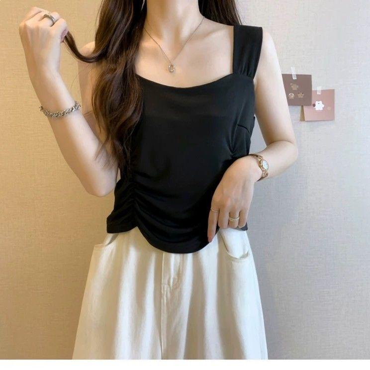 

95% Cotton Women s Wrinkle-Effect Camisole Vest - Plus Size, Slim Fit, Spring/Summer, Sleeveless Base Layer, Beautiful Back Design M (40-50 kg)