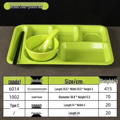 Green Melamine 6-Compartment Commercial Tray Set