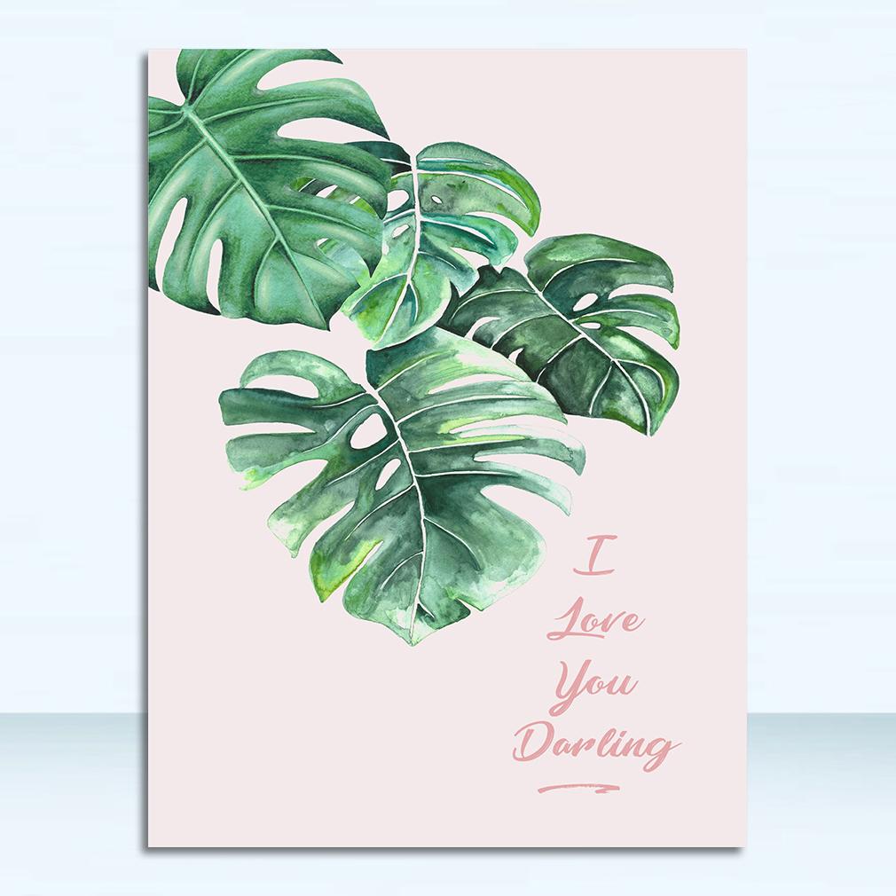 

Wall Art Canvas Painting Hd Print Wall Picture For Living Room Home Decor Green Leaf Pink Background Poster Fresh Nordic Style