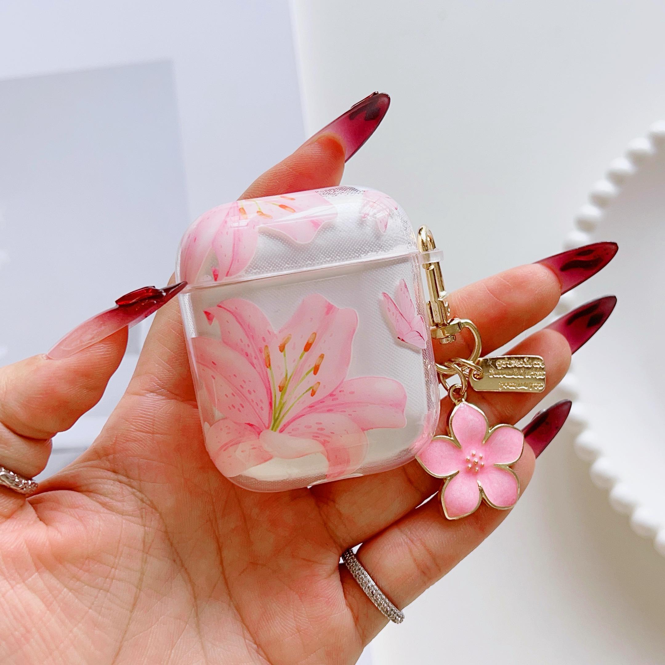 Étui Rose Lys Fleurs Écouteurs Pour AirPods 4ème 1 2 3 Avec Fleur Blanche Coque Protectrice Étui Souple Pour AirPods Pro 2 Housse For Airpodspro-pro2 rose