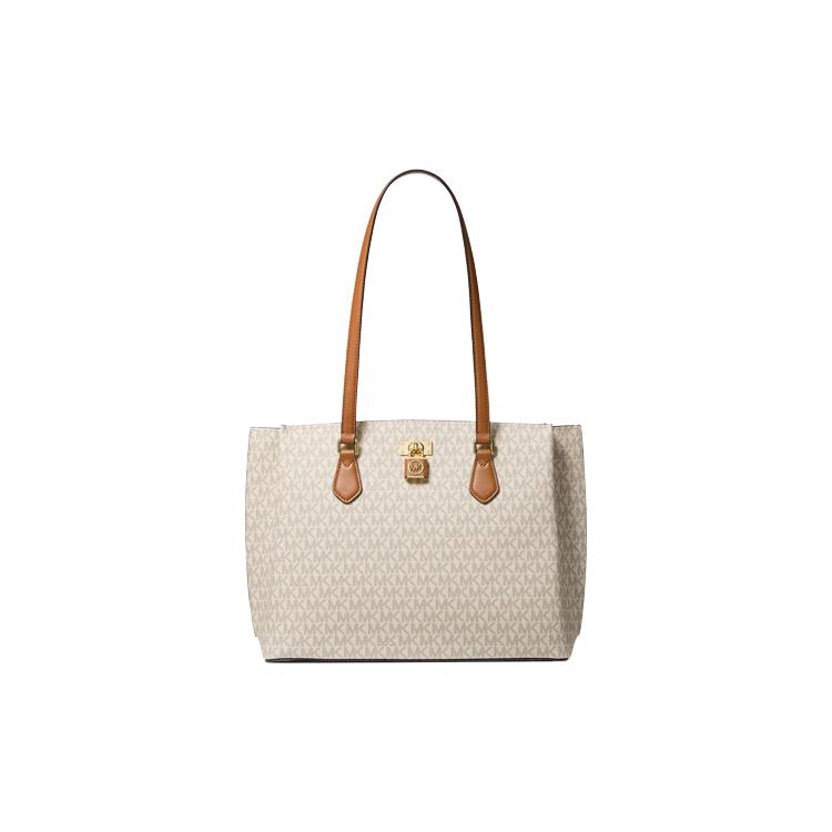 

New MICHAEL KORS MK Ruby Artificial Leather Portable Crossbody Bag, Shoulder Bag Women s Vanilla White & Acorn Brown 30S3GR0T3B-149 26.9*14.0*39.1CM